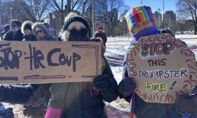 Hundreds march in Boston to support democracy and protest policies of Trump, Musk