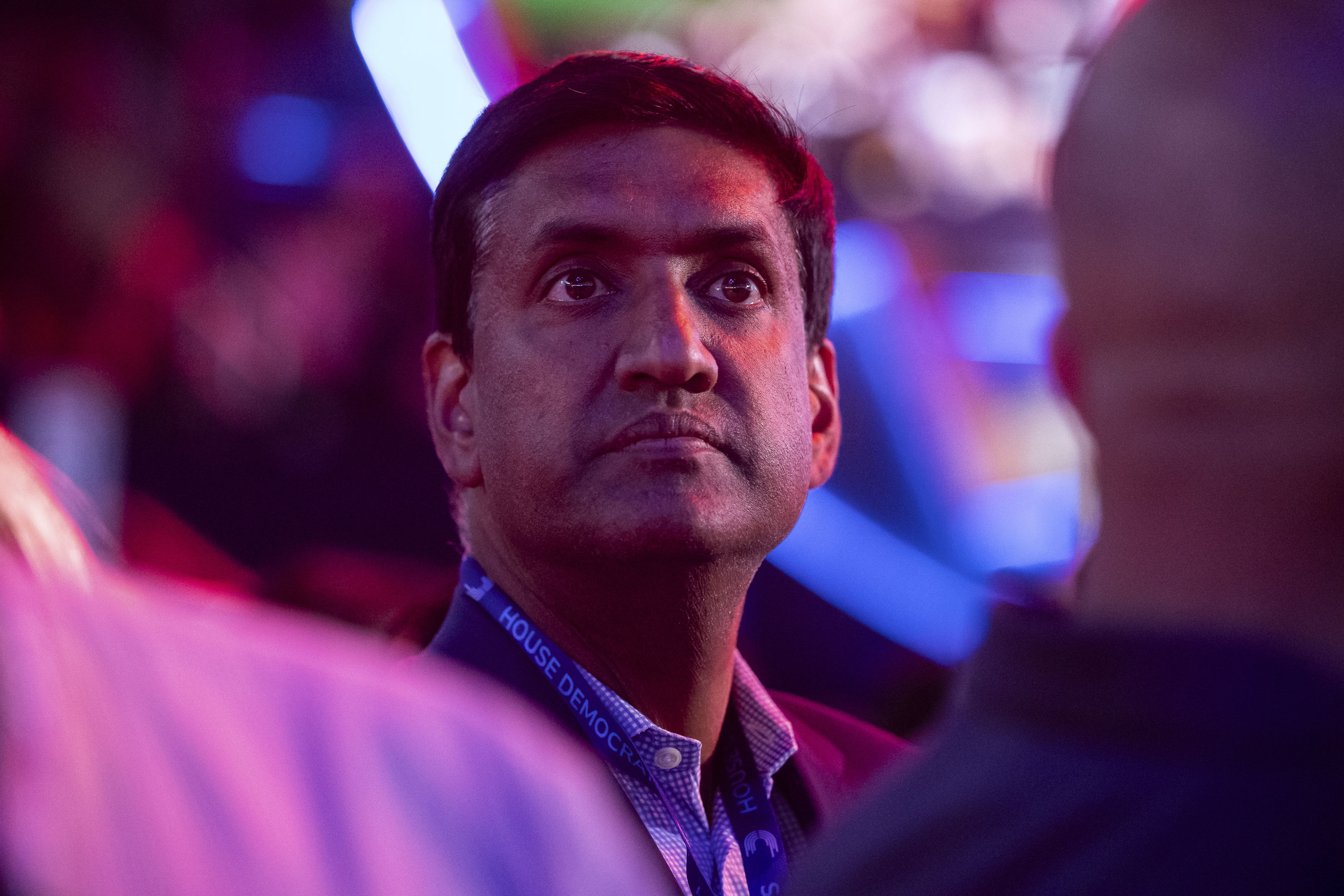 Rep. Ro Khanna (D-Calif.) is seen during the ceremonial roll call on the second night of the Democratic National Convention at the United Center in Chicago on Aug. 20, 2024. 