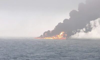 Cargo ship hits a tanker in fiery crash off England