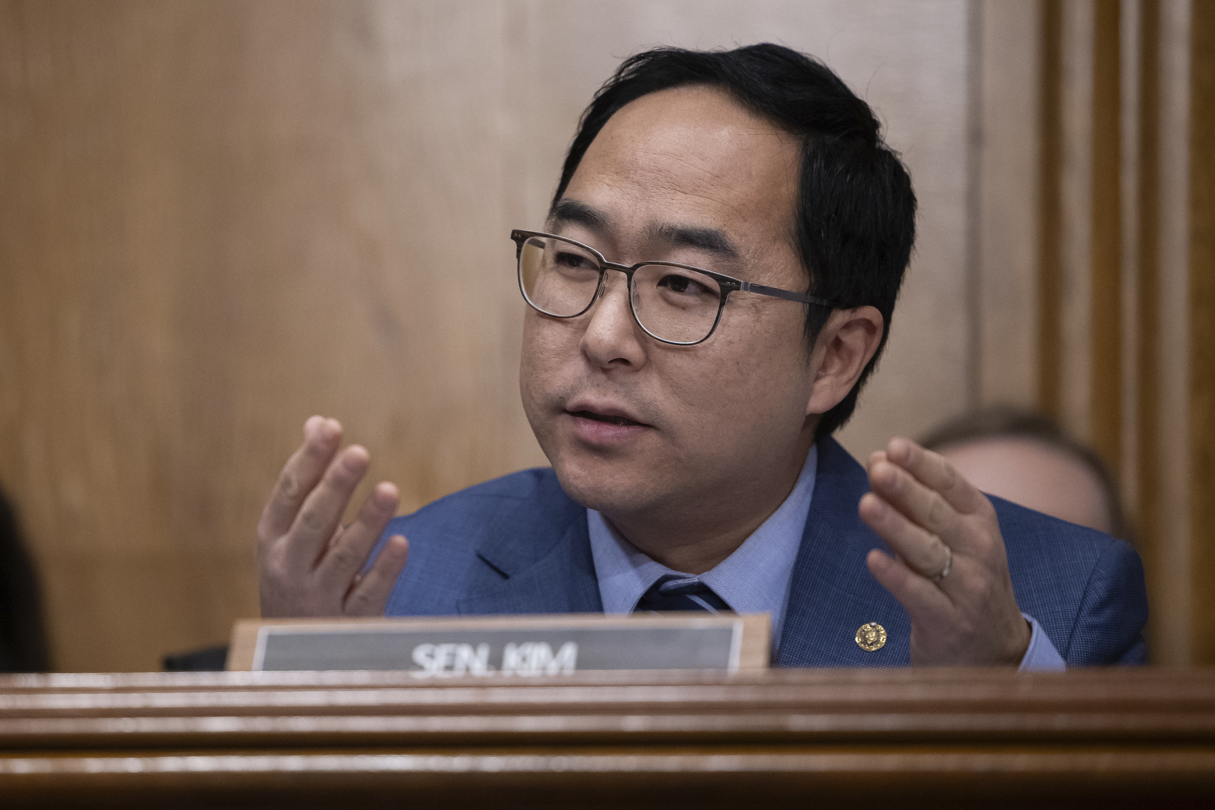 Sen. Andy Kim (D-N.J.) speaks during a Senate Health, Education, Labor, and Pensions Committee hearing on Capitol Hill Feb. 19, 2025. 
