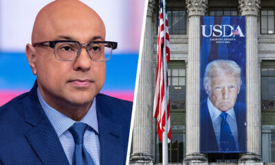 Trump plasters his face on a government building, pulling a page from the dictators’ playbook