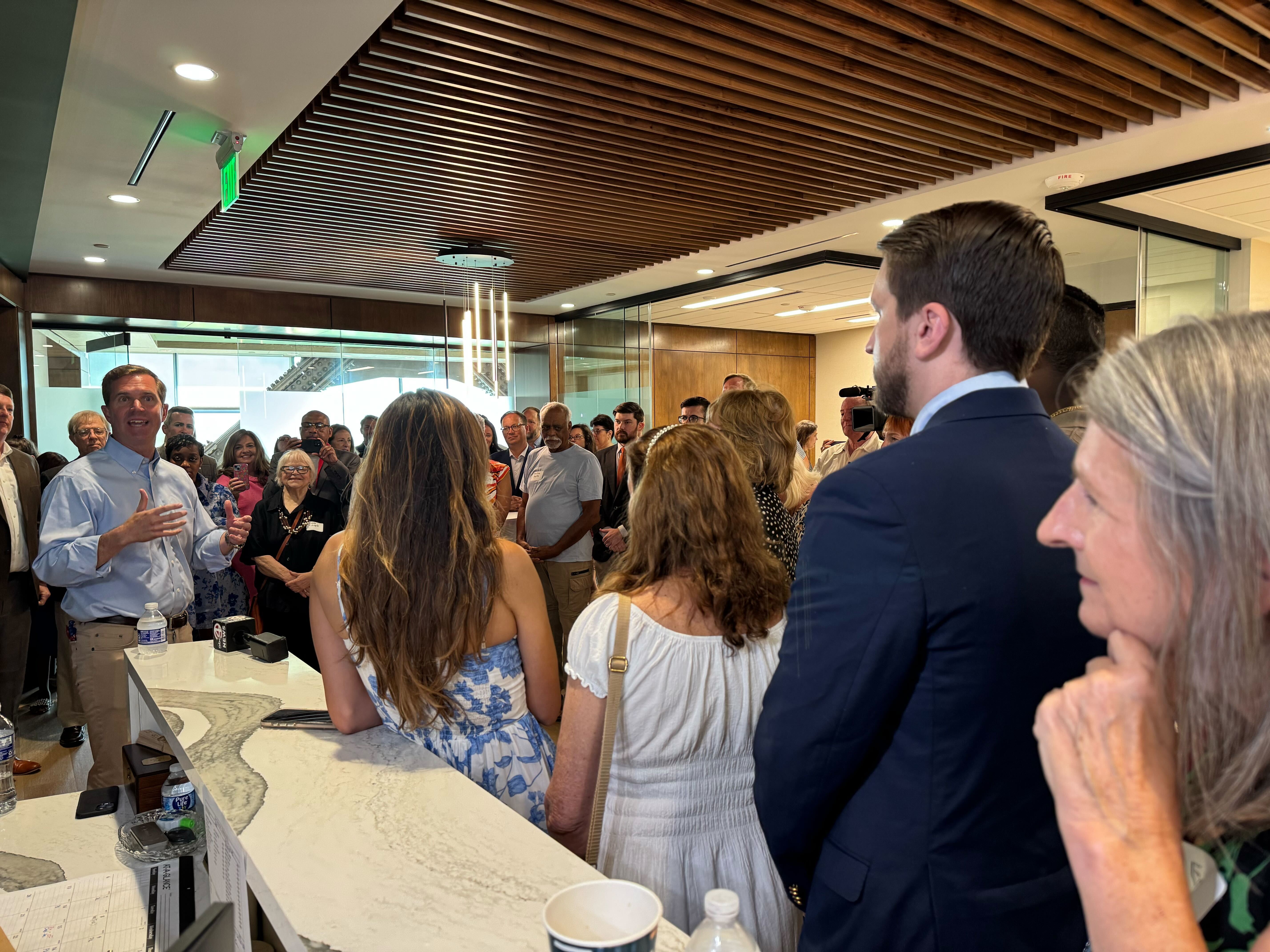 Gov. Andy Beshear (D-Ky.) speaks to voters in South Carolina.