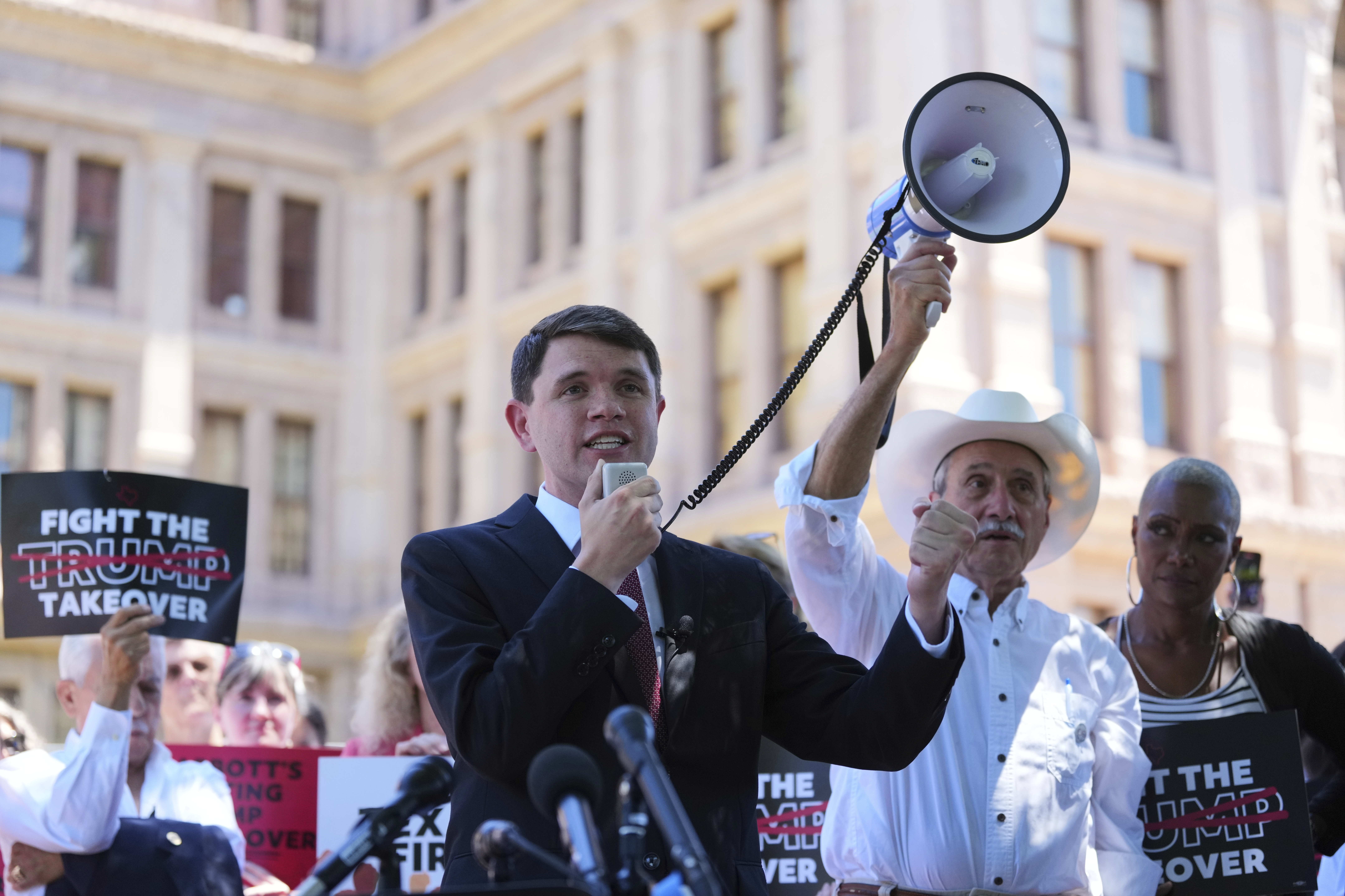 Texas state Rep. James Talarico speaks during a rally to protest against redistricting hearings at the Texas Capitol, Thursday, July 24, 2025, in Austin, Texas.