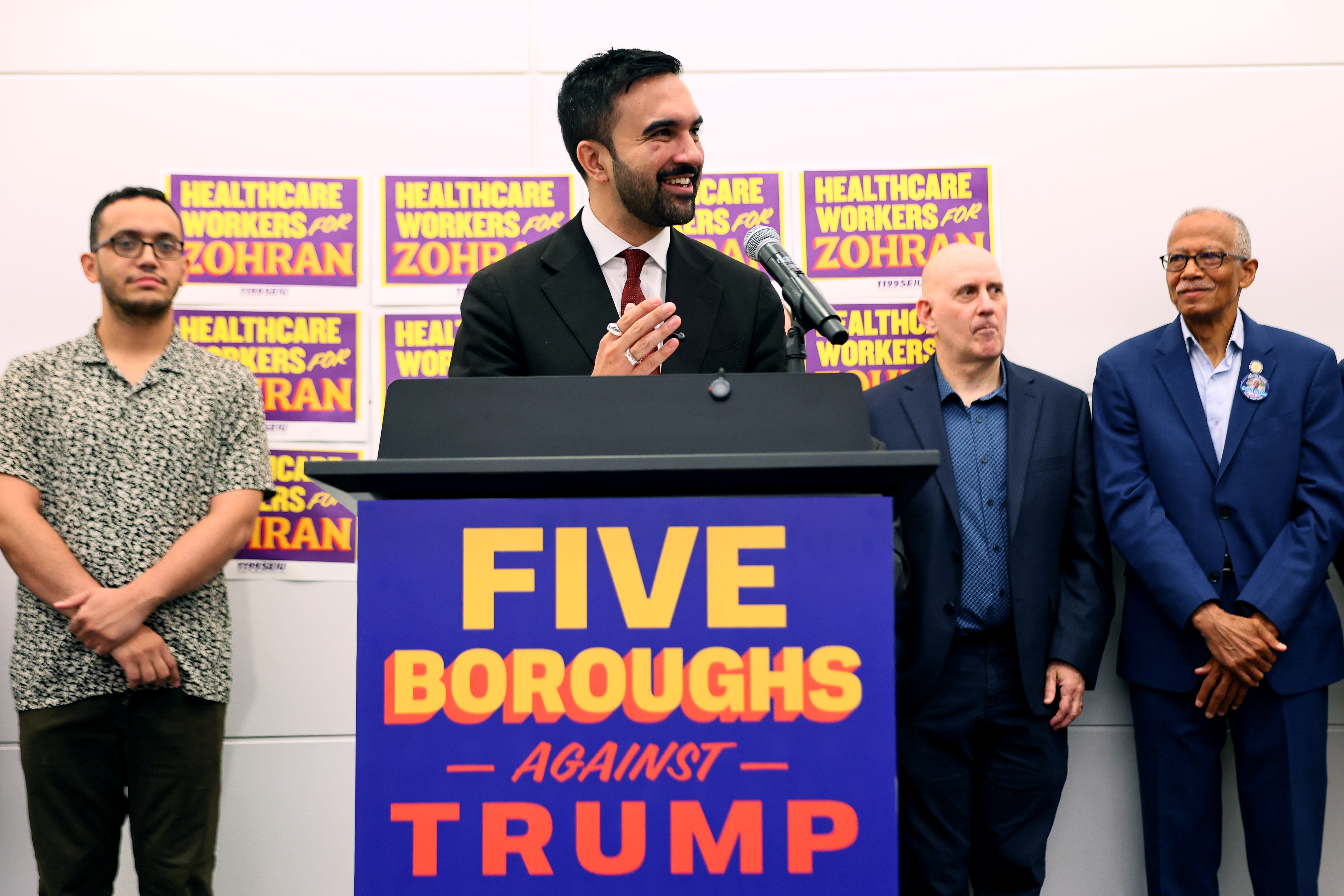 Zohran Mamdan is tying his rivals, including two fellow Democrats, to Donald Trump.
