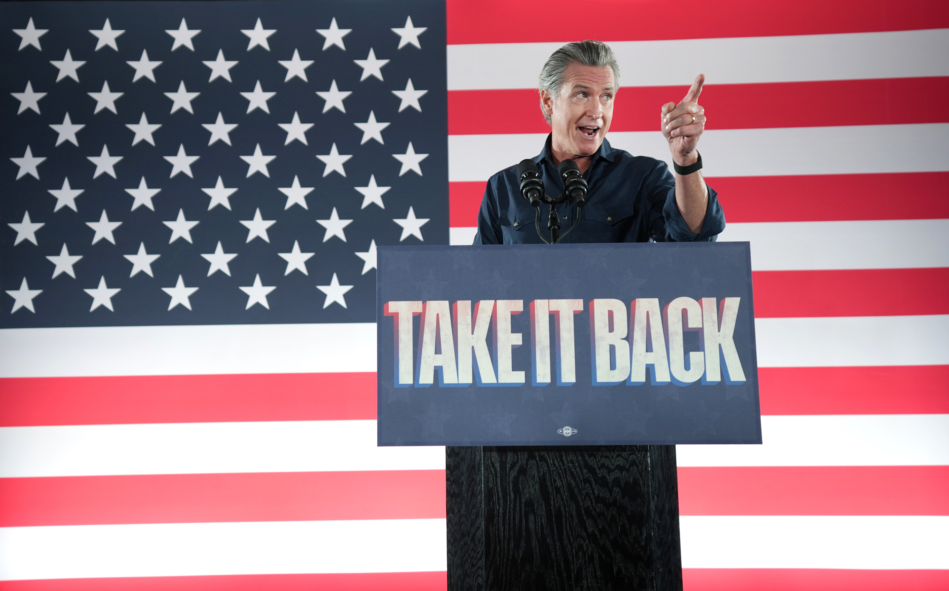 California Gov. Gavin Newsom speaks during a rally with Harris County Democrats at the IBEW local 716 union hall in Houston, on Saturday, Nov. 8, 2025.