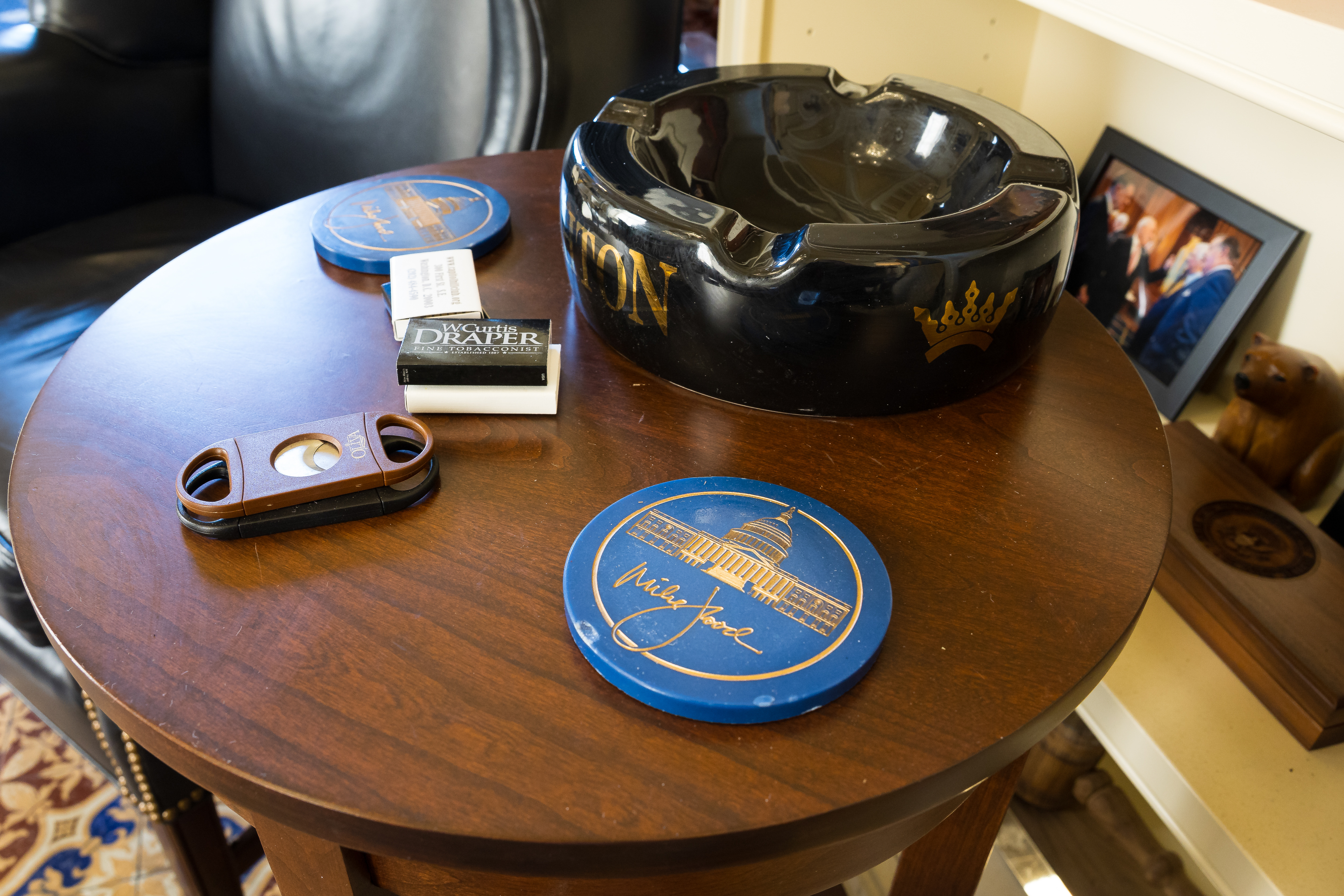 A cigar cutter and an ashtray are among the objects in Cole's office. “That’s not actually an office — it’s a smoke room,” said Rep. Darrell Issa (R-Calif.).
