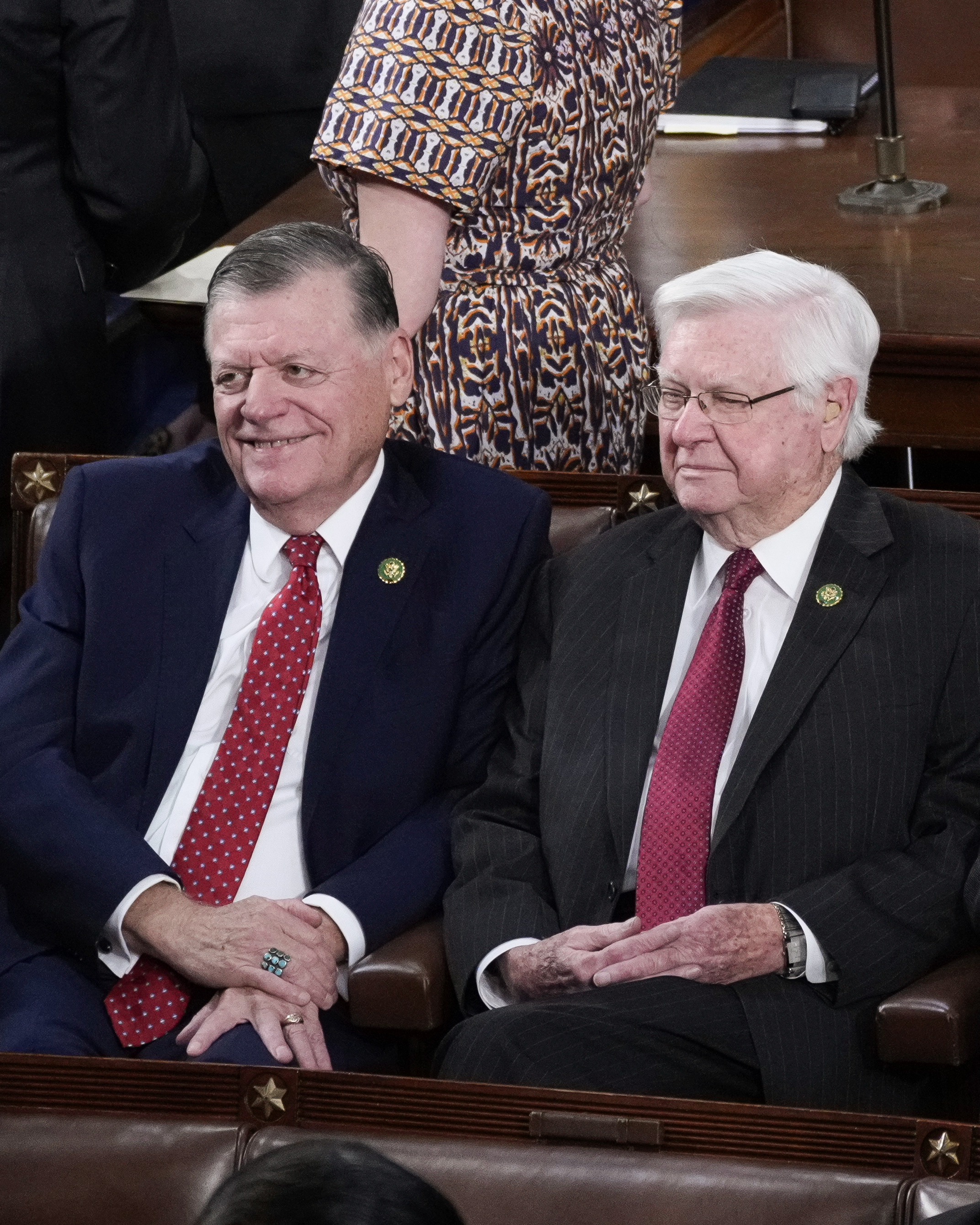 Cole and Rep. Hal Rogers (R-Ky.) on the House floor in 2023. The 88-year-old Kentucky Republican is often by Cole’s side during House votes and spends hours each week in the room off the floor.