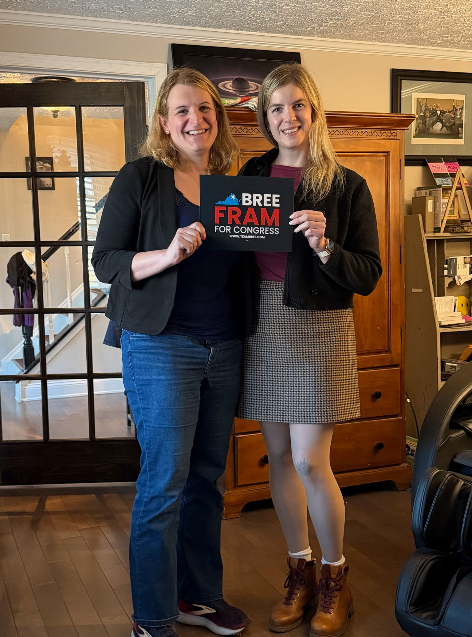 Fram and campaign manager Sabrina Bruce (right) — also a trans woman pushed out of the Space Force — are running their campaign like a military operation.