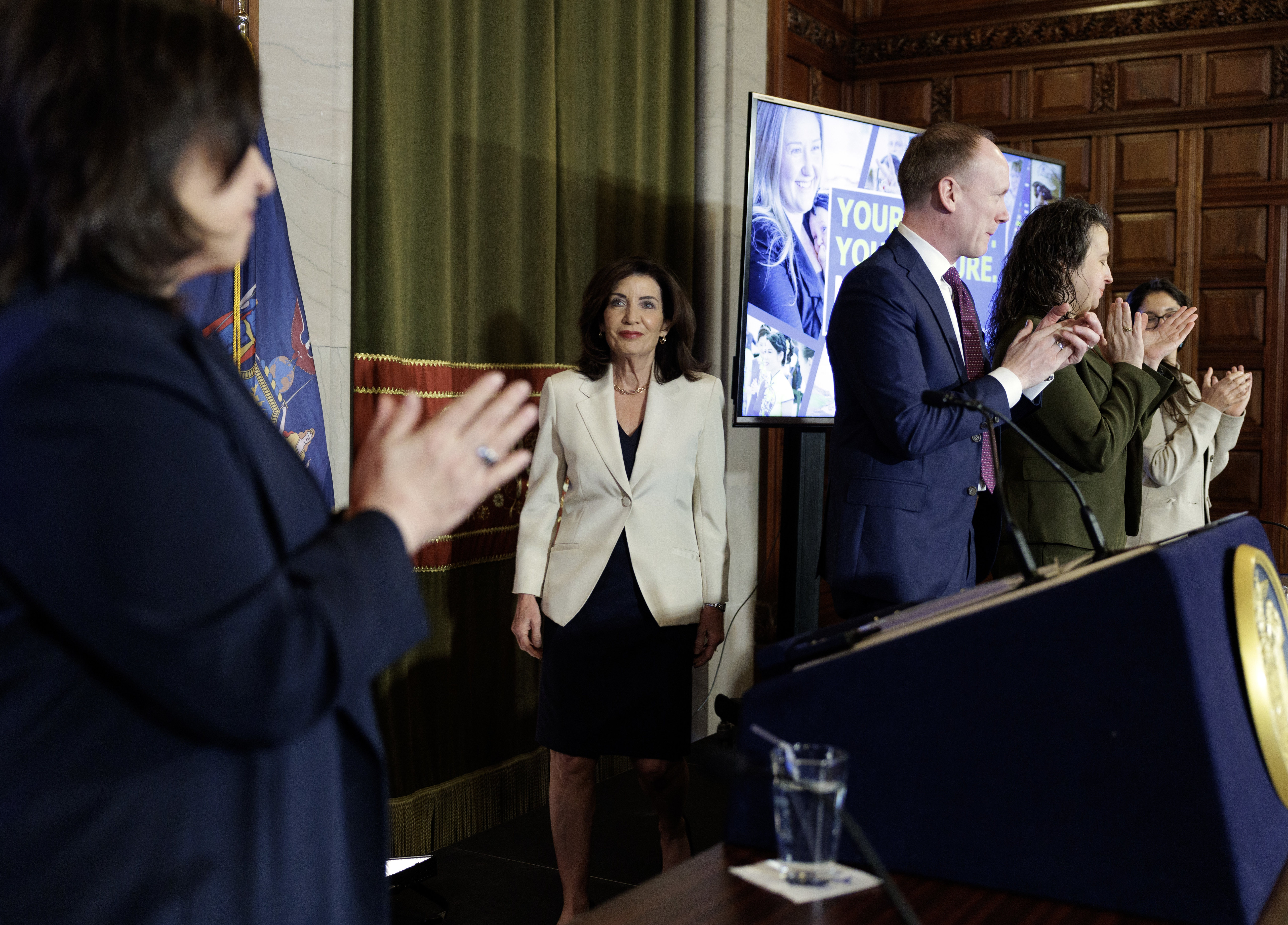 Gov. Kathy Hochul held a budget announcement Thursday morning, but lawmakers say the legislature has not signed off on a plan. 