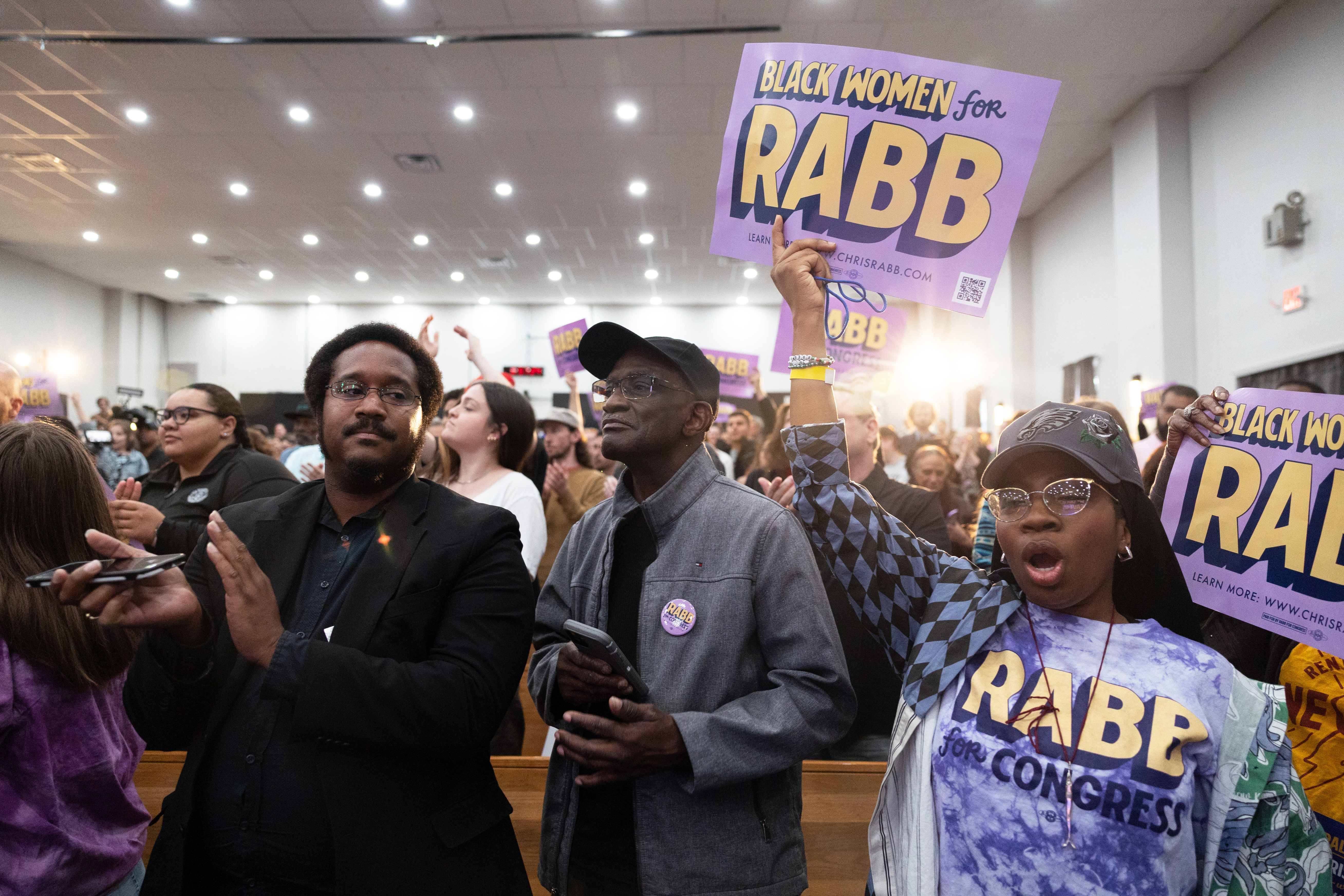 Supporters cheer during a rally for Pennsylvania state Rep. and congressional candidate Chris Rabb in Philadelphia, on May 15, 2026.