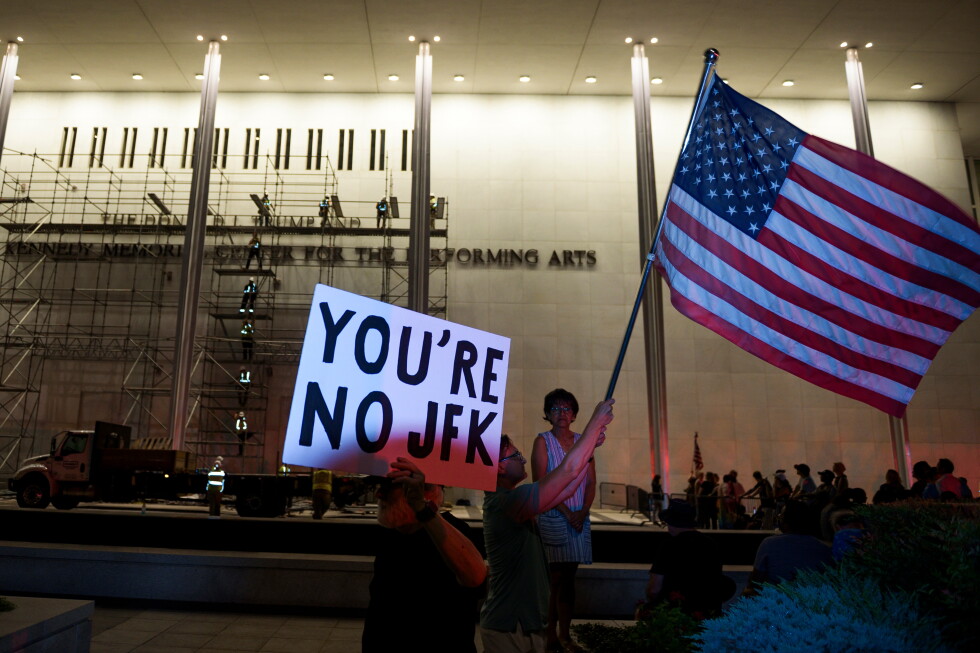 Workers begin removing Trump’s name from the Kennedy Center