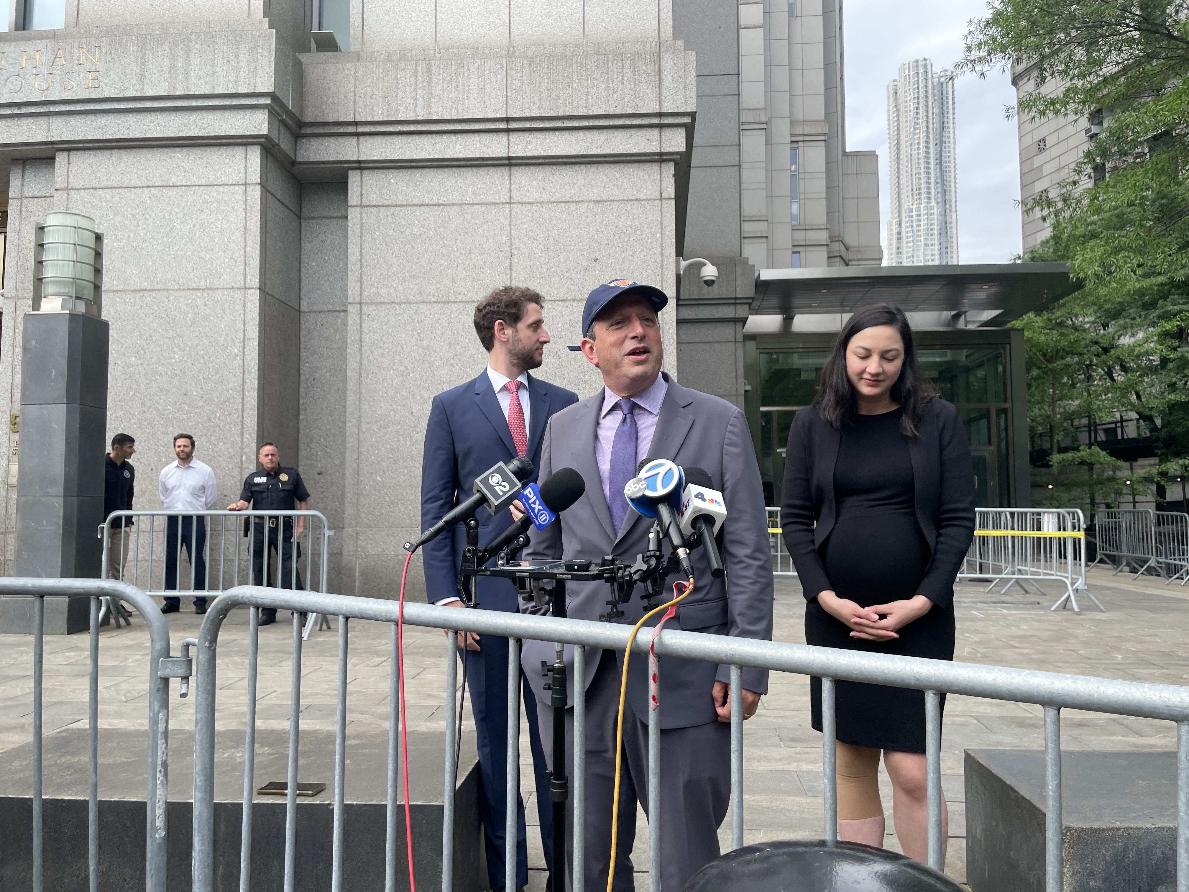 Former City Comptroller Brad Lander speaks to the press after a judge found him not guilty of an obstruction charge on June 11, 2026.