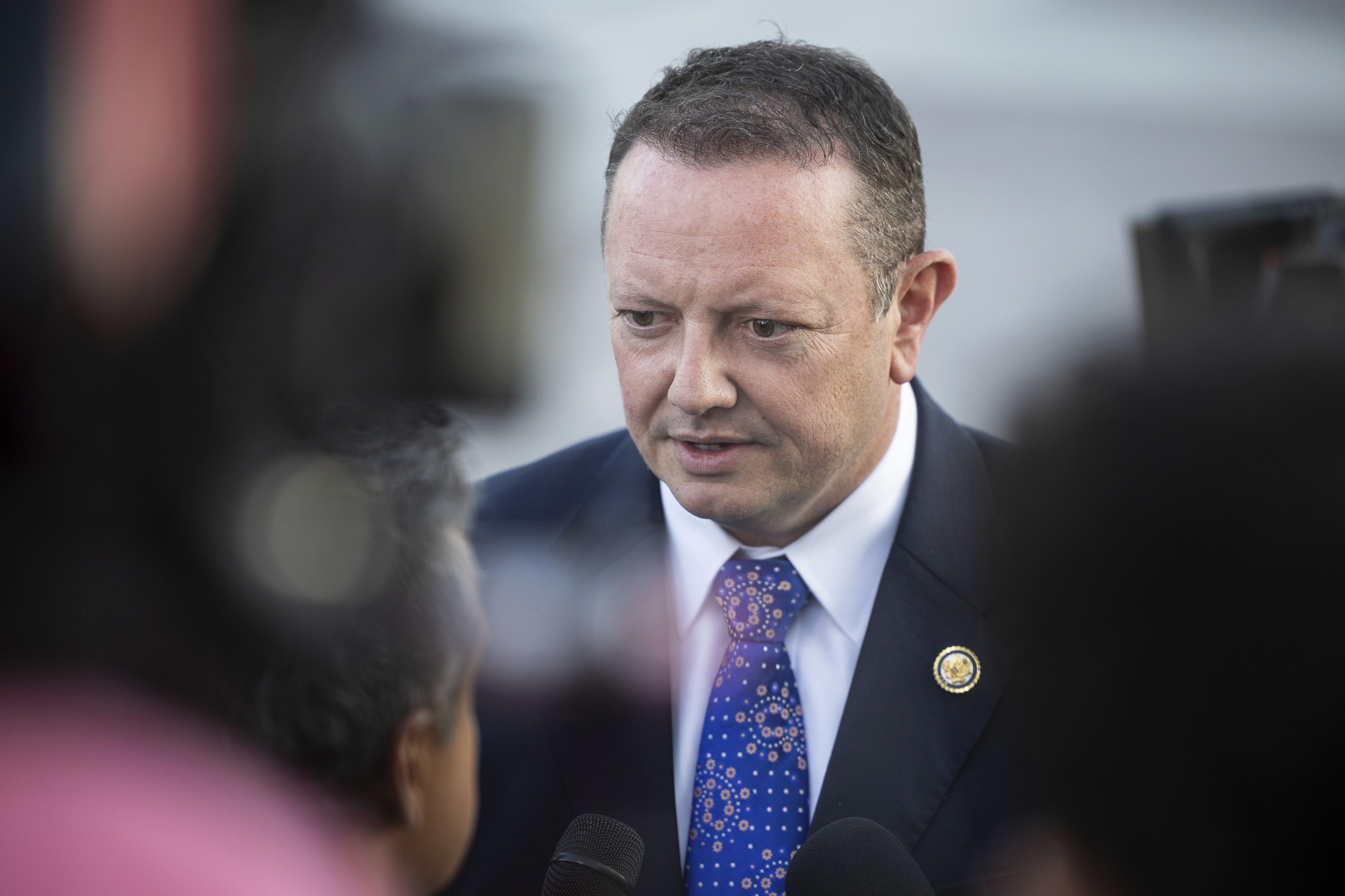Rep. Eric Burlison (R-Mo.) speaks with reporters outside the U.S. Capitol Sept. 8, 2025.