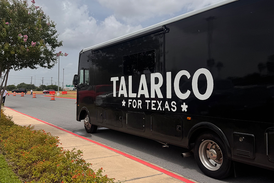 A Talarico for Texas bus parks in McAllen, Texas.