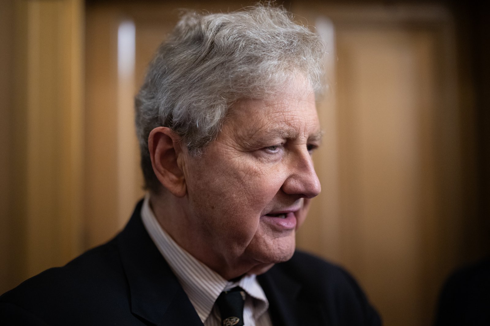 Sen. John Kennedy (R-La.) speaks with reporters at the U.S. Capitol on Aug. 3, 2026. 