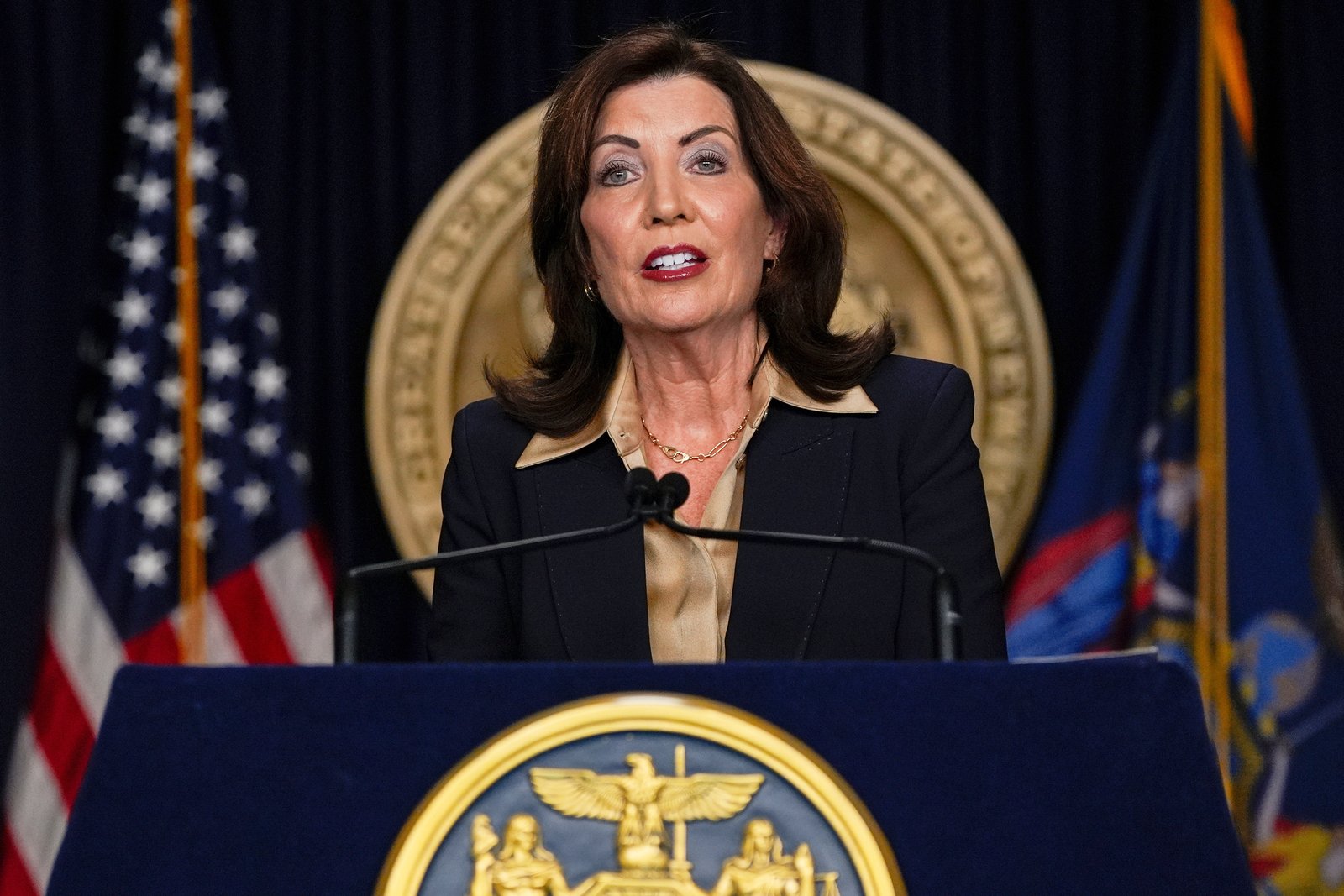 Governor Kathy Hochul spoke about New York's AI safety laws at a Monday event in Manhattan.